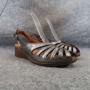 Ethan Valdes Shoes Womens 36 Sandals Slingback Wedge Classic Leather Metallic